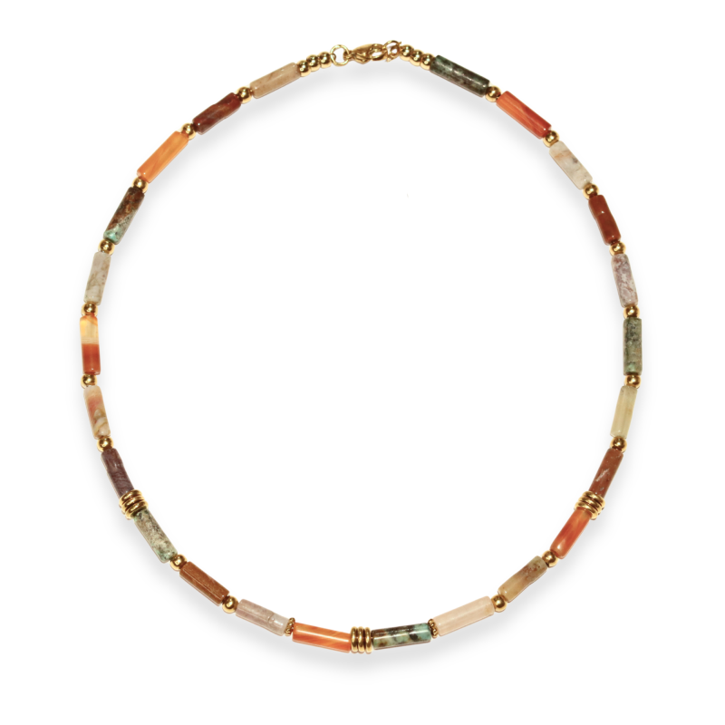 Collier cylindres multicolores - acier doré