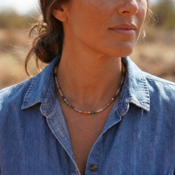 Collier cylindres multicolores - acier doré