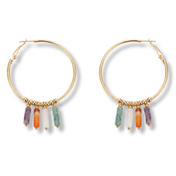 Créoles tube pendant multicolores acier doré