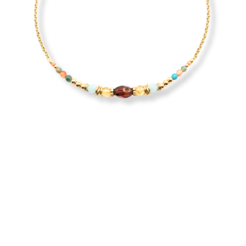 Collier agate orange, amazonite, citrine - acier doré