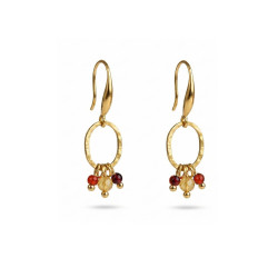 Boucles ovales martelé citrine, grenat - acier doré