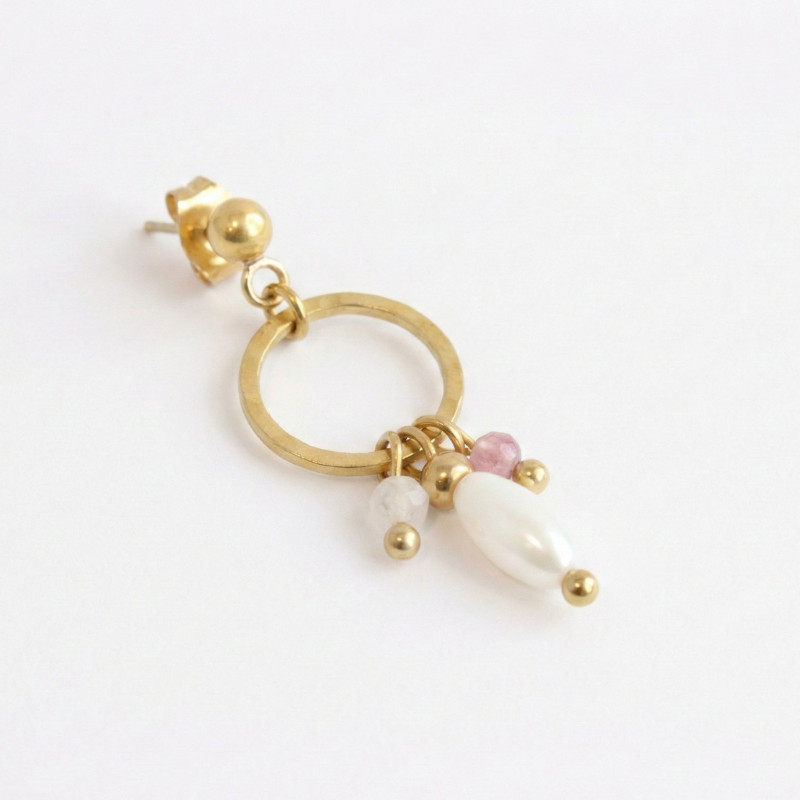 Boucles ronds martelées tourmaline, nacre - acier doré