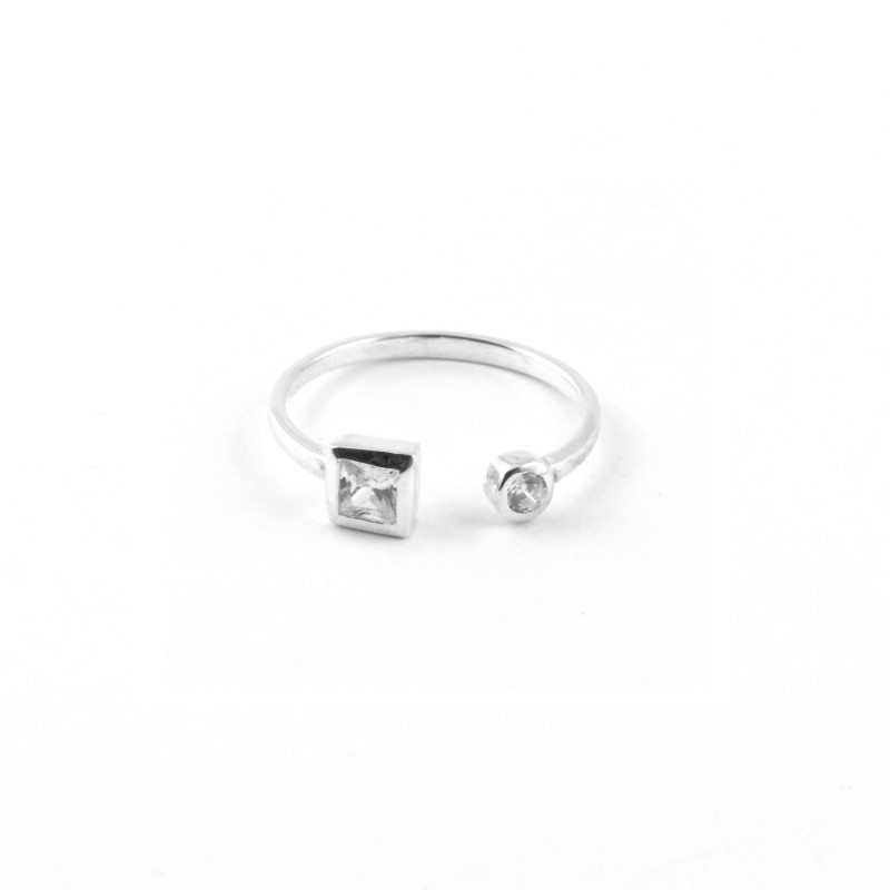 Bague argent ouverte carré+rond Oz