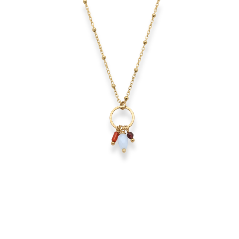 Collier ovale martelé amazonite - acier doré