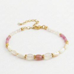 copy of copy of Bracelet carré cornaline, grenat - acier doré