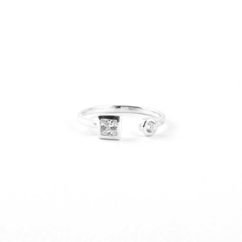 Bague argent ouverte carré+rond Oz