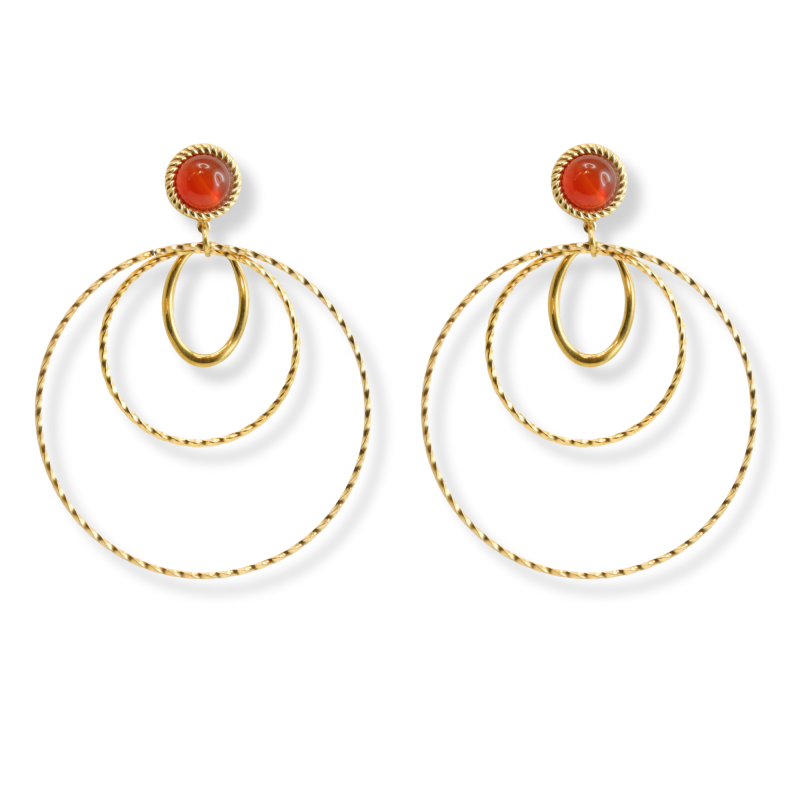 Boucles grands cercles cornaline - acier doré