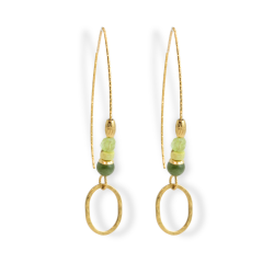 Boucles hameçon rond martelé péridot - acier doré