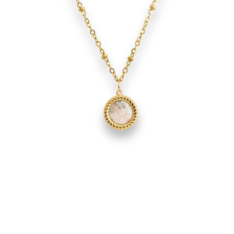Collier motif émaillé rosé - acier doré