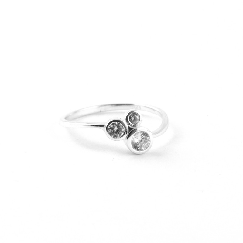 Bague 3 zircons ronds - Argent 925