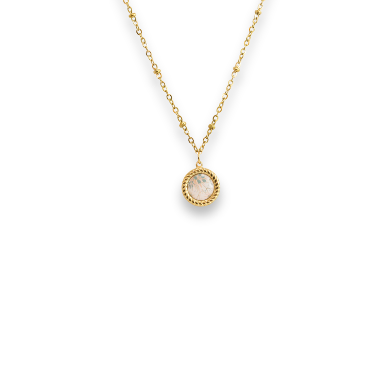 Collier motif émaillé rosé - acier doré