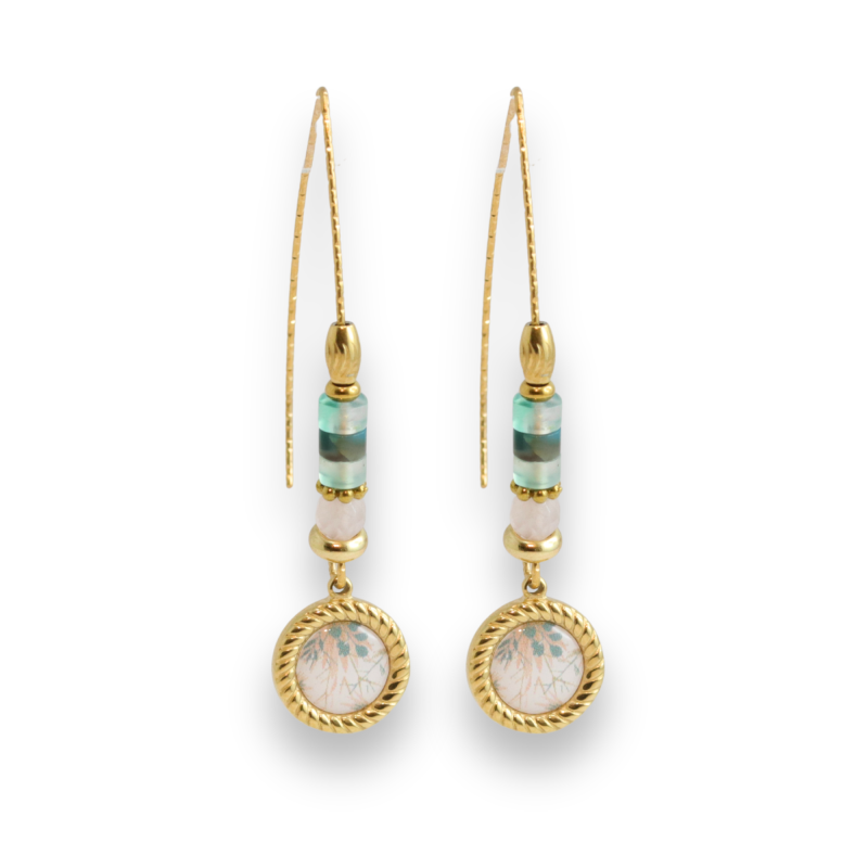 Boucles hameçon motif émaillé - acier doré