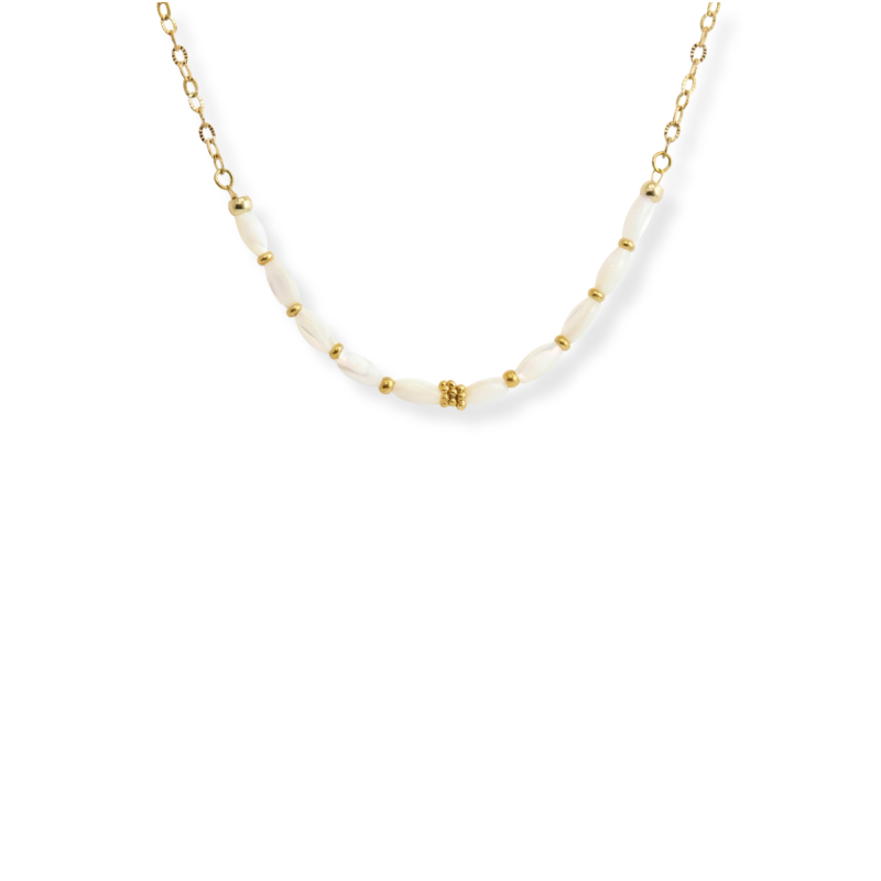 Collier nacre allongée - acier doré