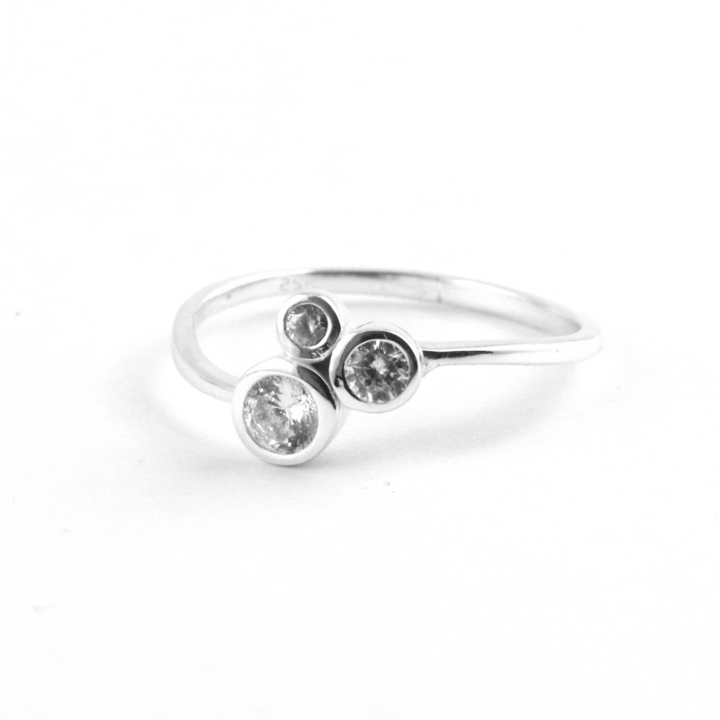 Bague 3 zircons ronds - Argent 925