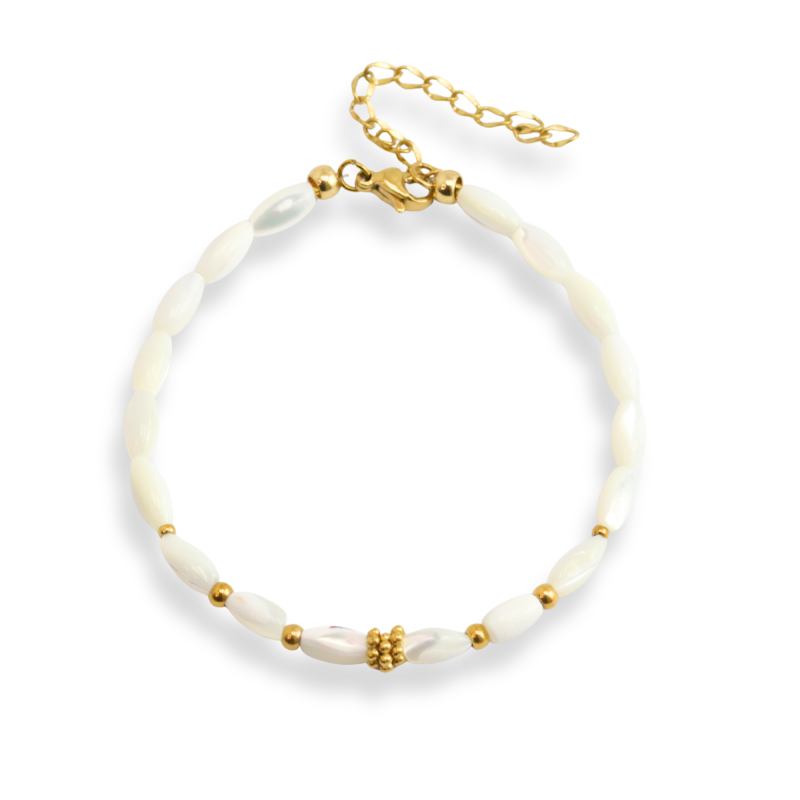 Bracelet nacre allongée - acier doré
