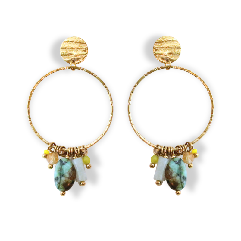 Boucles d'oreilles pendantes cercle et turquoise