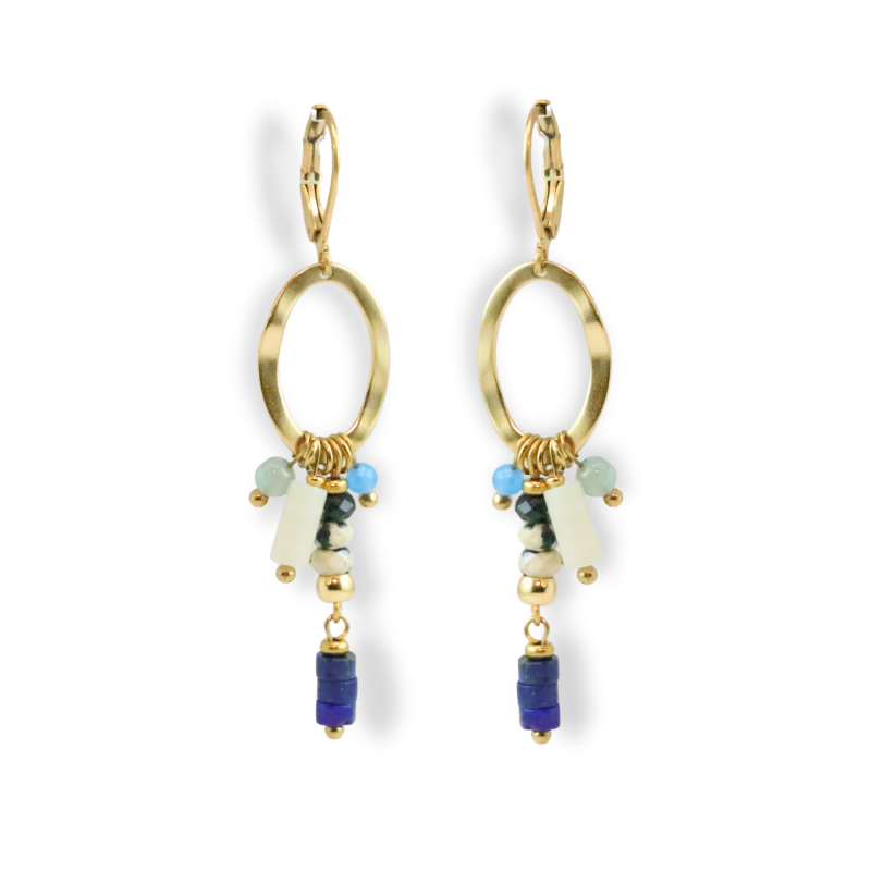 Boucles d'oreilles pendantes matières bleues