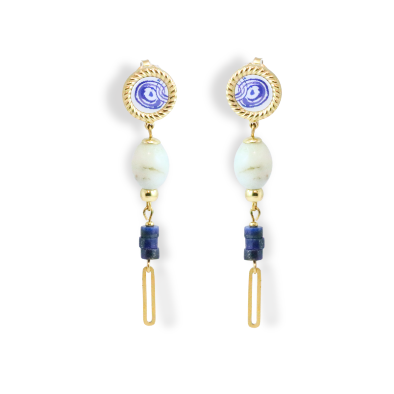 Boucles d'oreilles pendantes matières bleues