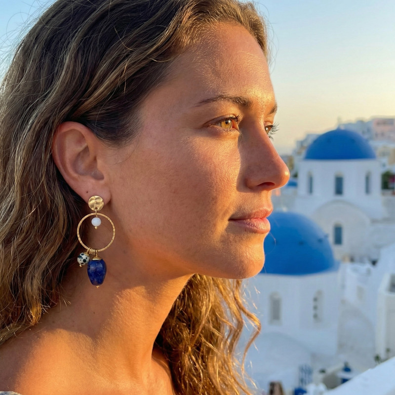 Boucles lapis lazuli et jaspe