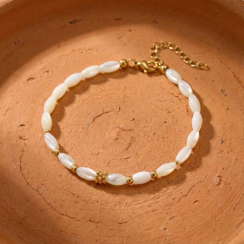 Bracelet nacre allongée - acier doré