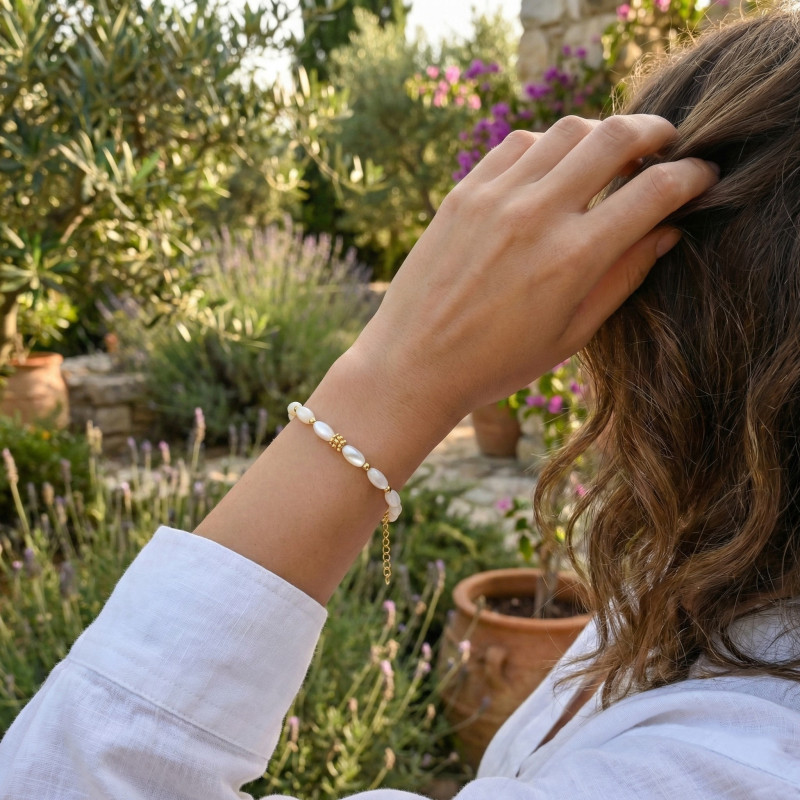 Bracelet nacre allongée - acier doré