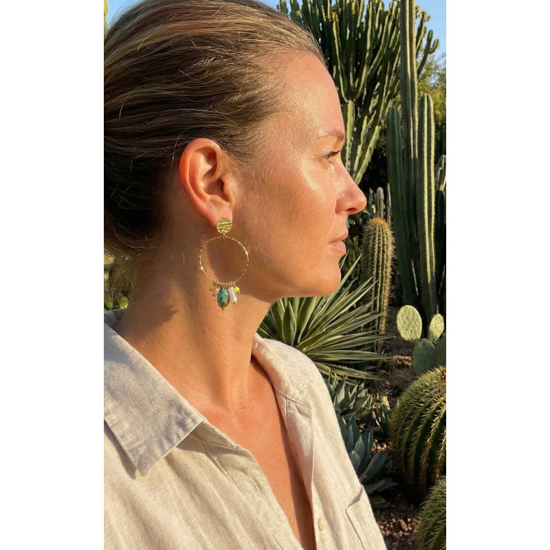 Boucles d'oreilles pendantes cercle et turquoise