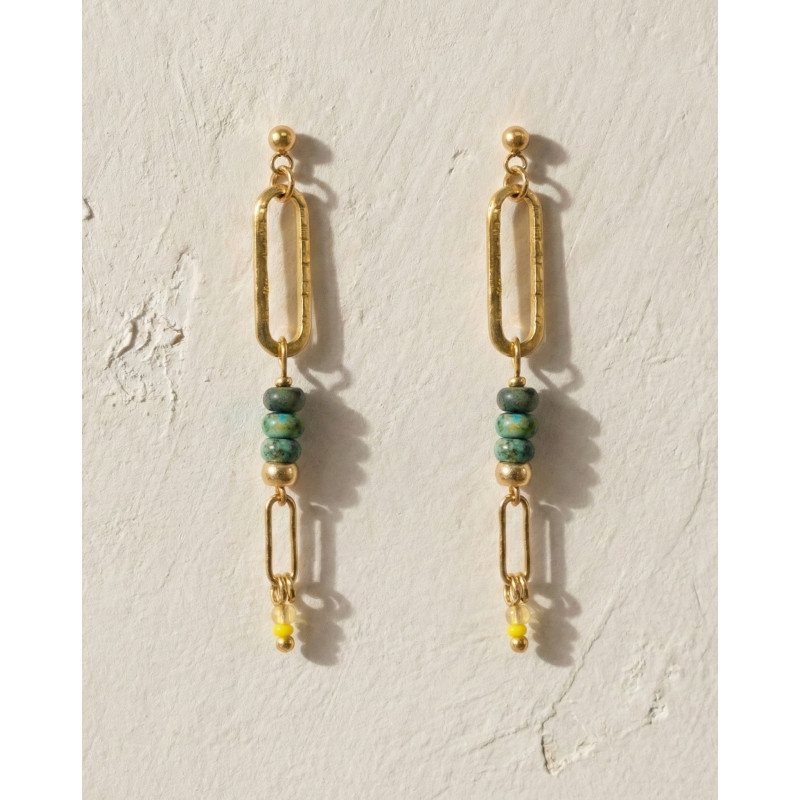 Boucles d'oreilles rectangle et turquoise africaine