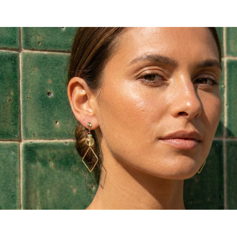Boucles losanges citrine et turquoise africaine