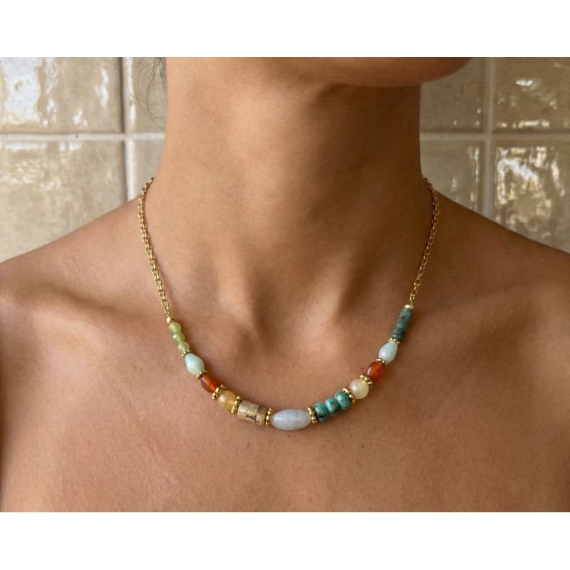 Collier amazonite, cornaline et turq.afric