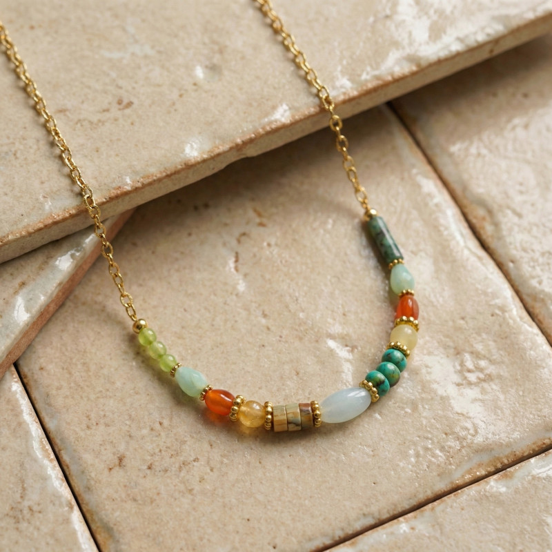 Collier amazonite, cornaline et turq.afric