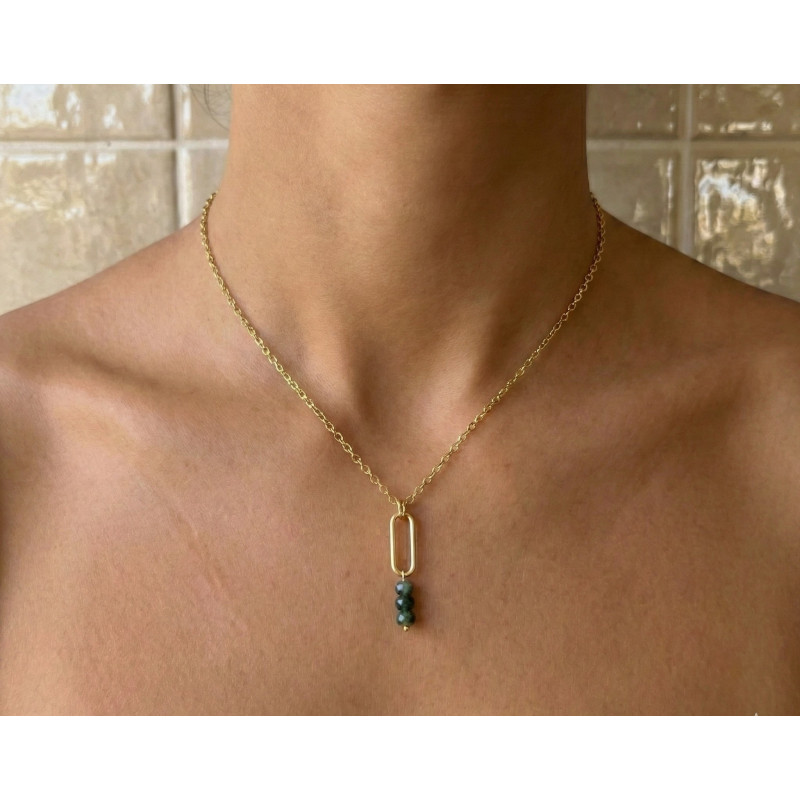 Collier rectangle trois turquoises