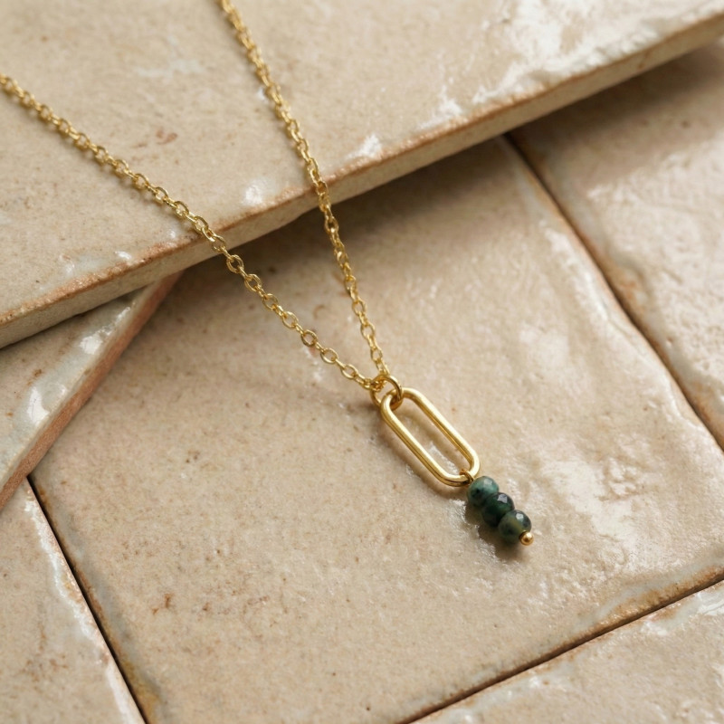 Collier rectangle trois turquoises