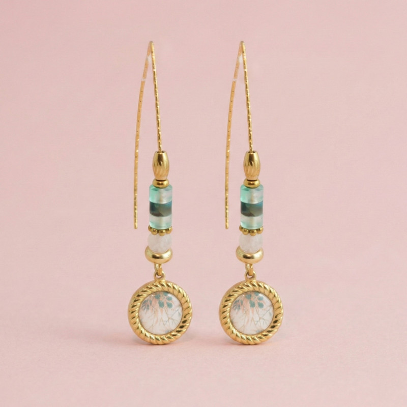 Boucles hameçon motif émaillé - acier doré