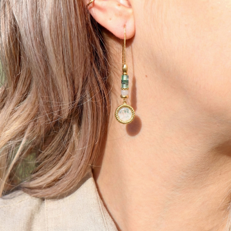 Boucles hameçon motif émaillé - acier doré