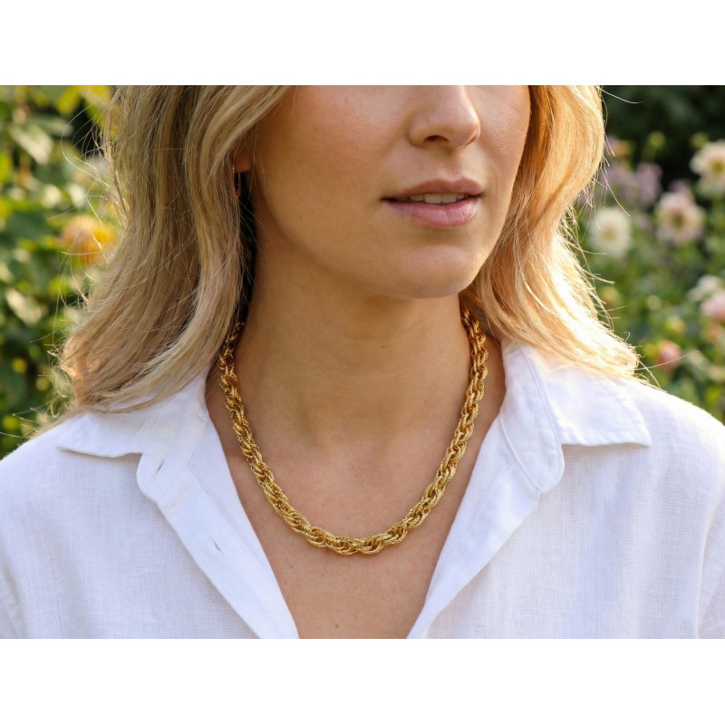 Collier maille torsadée acier doré