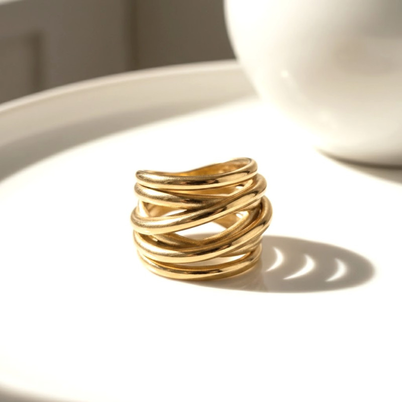 Bague multi anneaux - acier doré