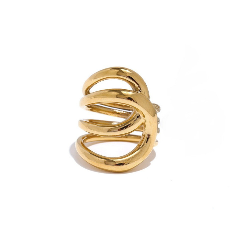 Bague multi anneaux croisée - acier doré