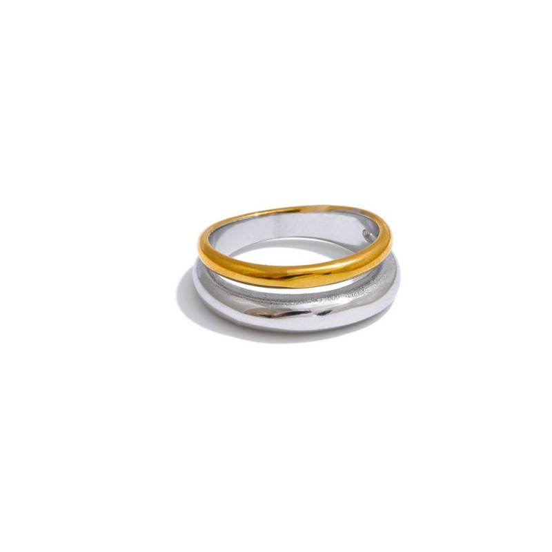 Bague double anneaux bicolore acier