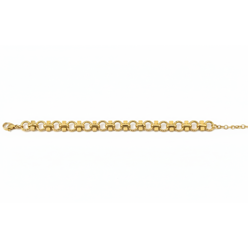 Bracelet maille ronde/cube - acier doré