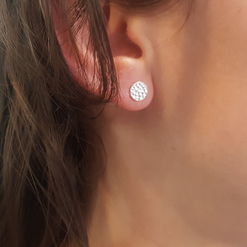 Puces rond martelé argent 925