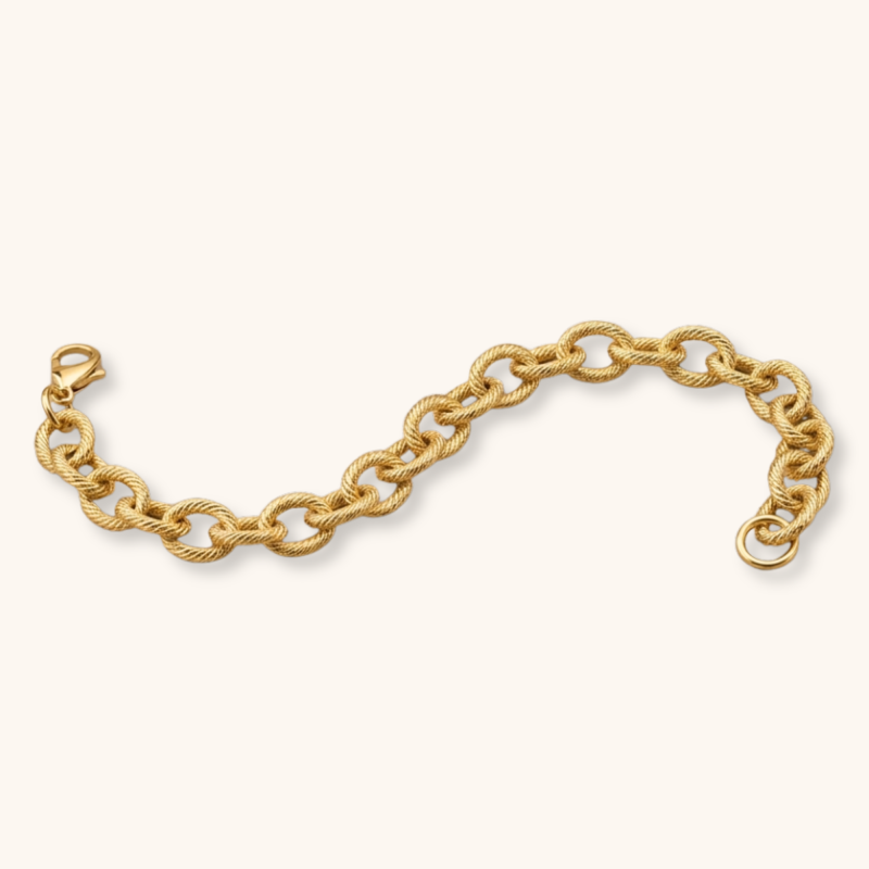 Bracelet maille ovale striée acier doré