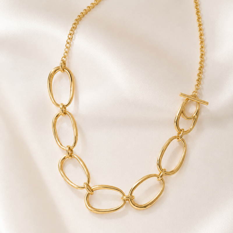 Collier multi anneaux ovales - acier doré