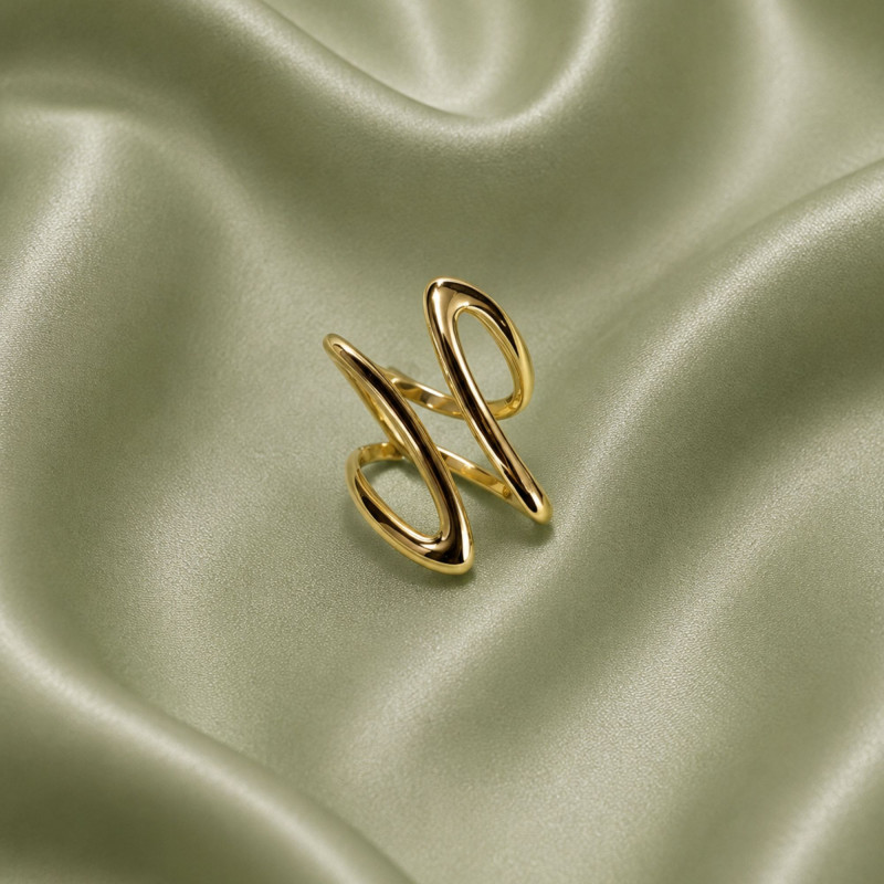Bague ouverte allongée - acier doré