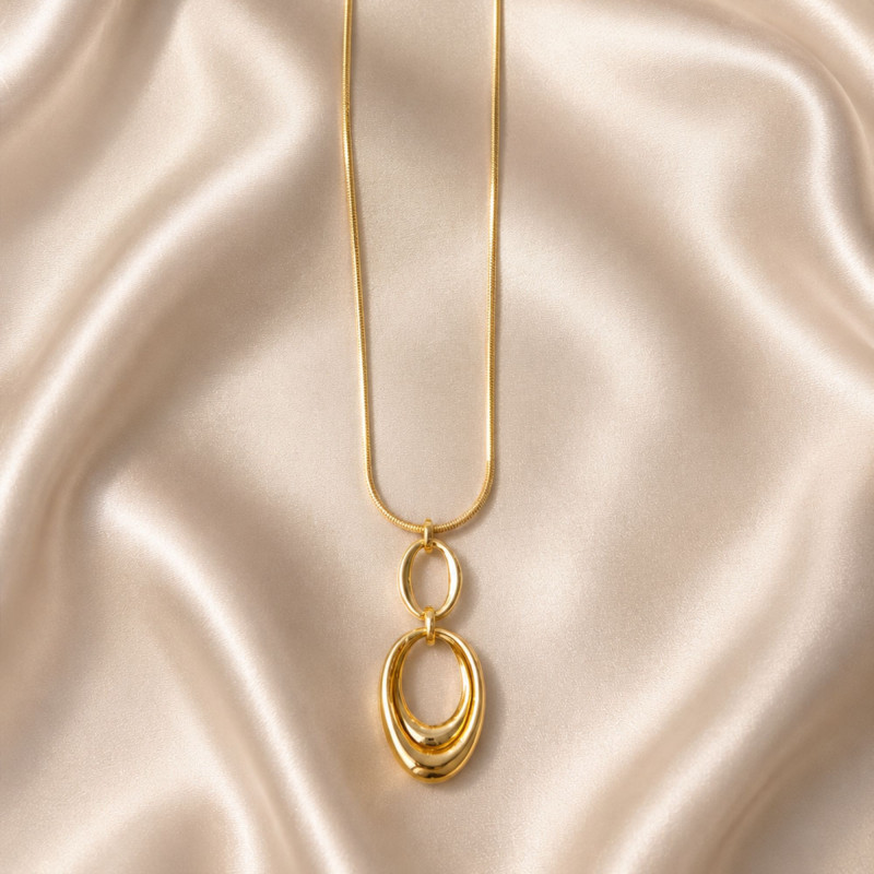 Collier maille ronde, double ovales - acier doré