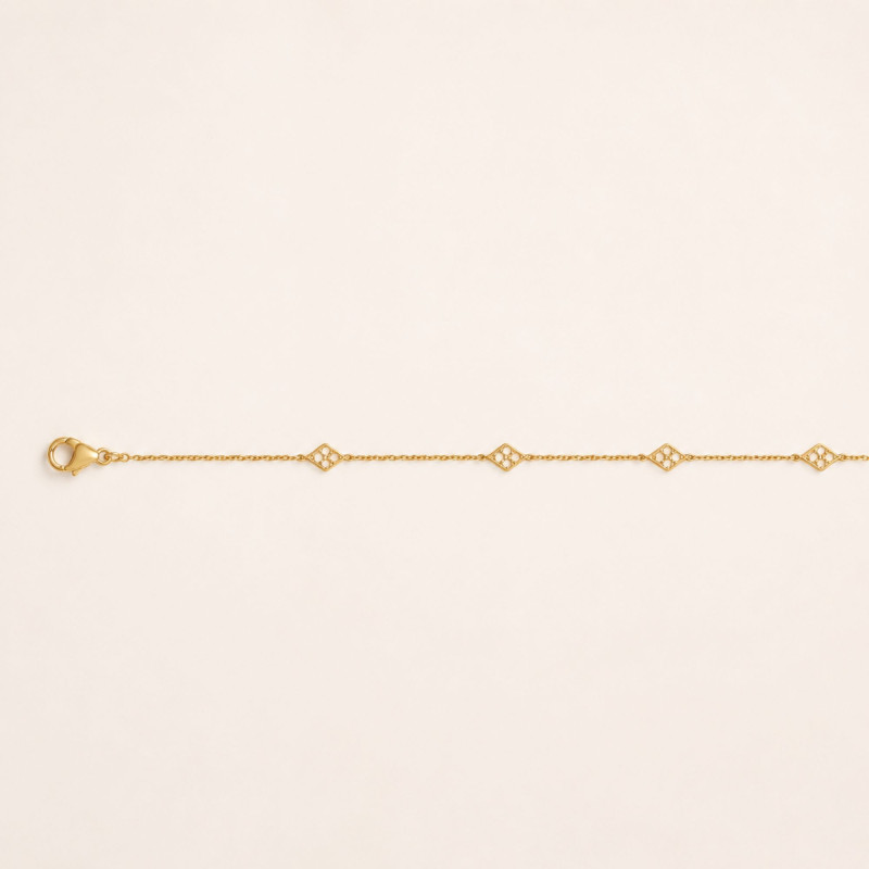 Bracelet cinq oxydes losanges - acier doré