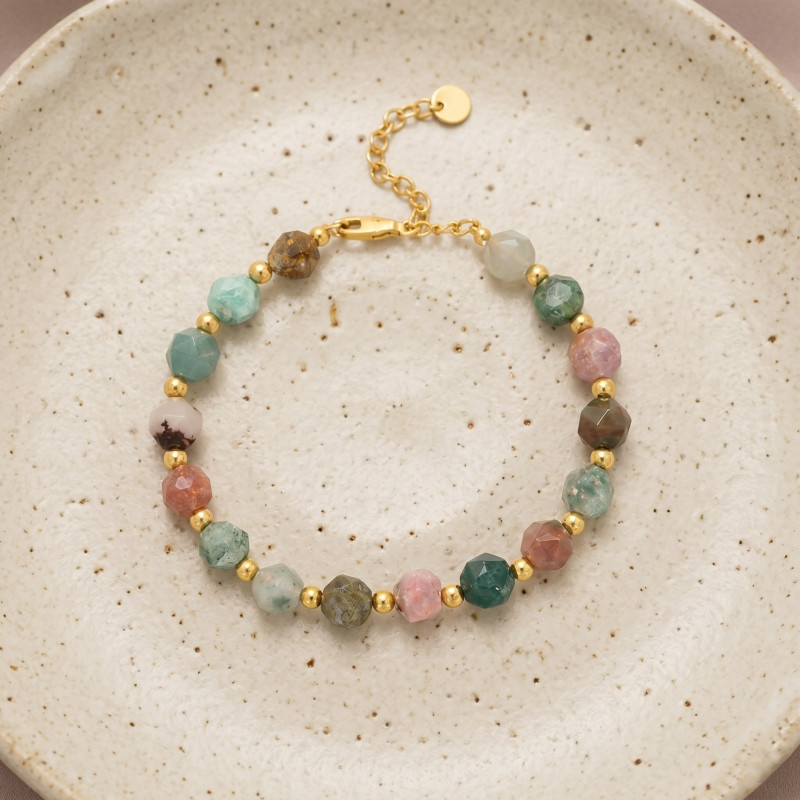 Bracelet pierres agate indienne - acier doré