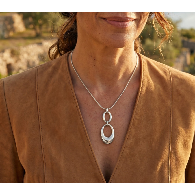 Collier maille ronde, double ovales - acier inox