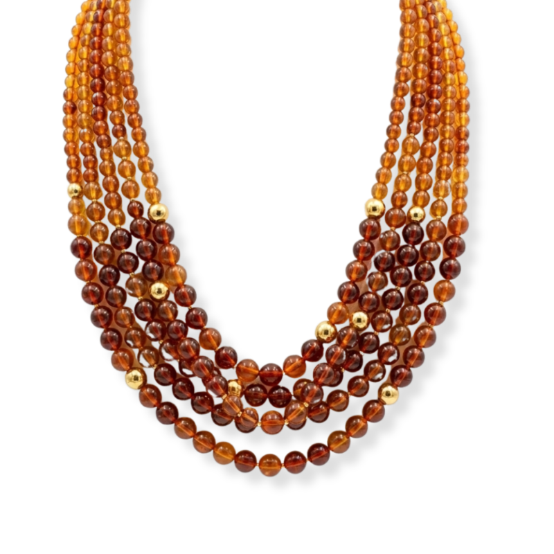Collier multi-rangs résine orange - acier doré