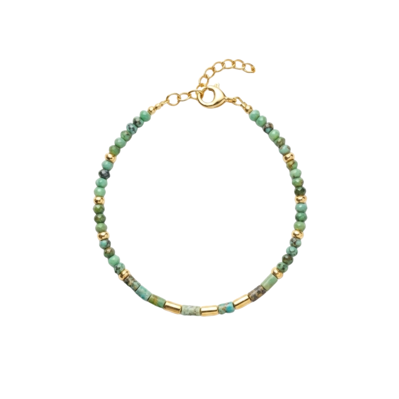 Bracelet perles turq. africaine 3mm acier doré