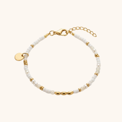 Bracelet perles blanche 3mm acier doré